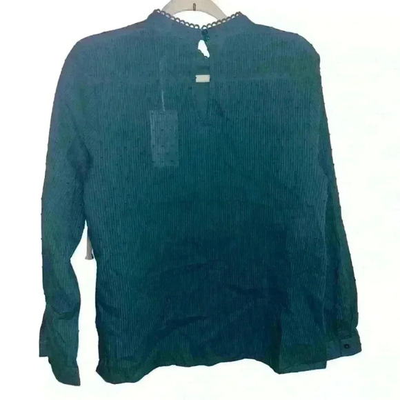 Modcloth Victorian Long Sleeve Blouse scallop-trimmed mock neckline Size L - Picture 4 of 5